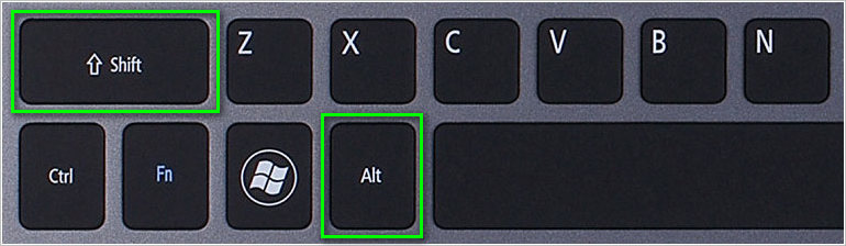 Горячие клавиши переключения языка "Alt+Shift"
