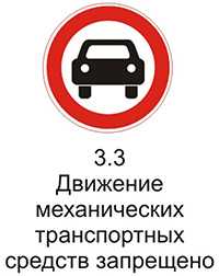 Дорожный знак 3.3 "Движение механических транспортных средств запрещено" пояснения